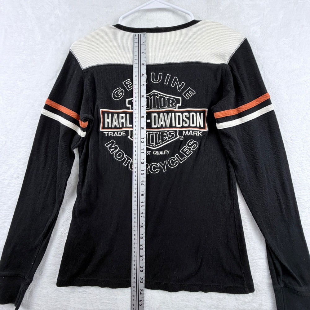 Harley-Davidson Colorblock Henley Long Sleeve Biker Graphic Shirt Black Orange M - Picture 10 of 11